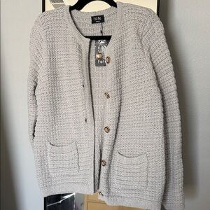 Fate Light Gray Button-Up Cardigan